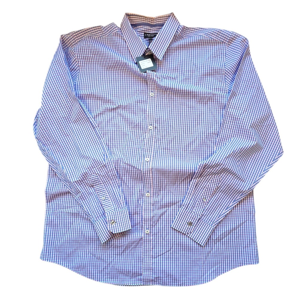 J. Maverick New York Button Up Long Sleeve Blue & Pink‎ Dress Shirt Men's  XXL
